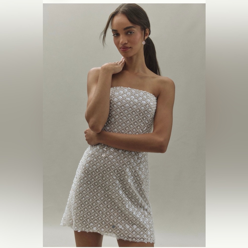 NWT Anthropologie White Strapless Beaded Dress